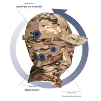 Gorra de Béisbol de Camuflaje de 6 Paneles Estilo Punk Transfronterizo con Máscara Facial, 100% Poliéster, Ajustable, para Senderismo al Aire Libre en Todas las Estaciones