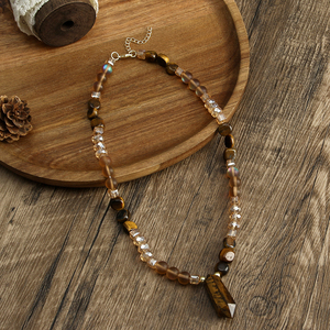 Moda Bohemia elegante piedra <span class=keywords><strong>Natural</strong></span> cristal artesanía piedra lunar ópalo piedra Hexagonal prisma gargantilla colgante collar - Product Image 2