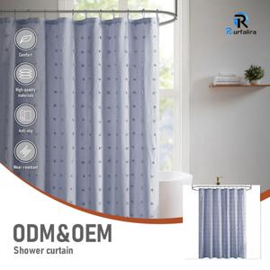 <span class=keywords><strong>Rideau</strong></span> de salle de bain bleu clair à pois floqués, rideaux de <span class=keywords><strong>douche</strong></span> en <span class=keywords><strong>tissu</strong></span> polyester jacquard pour salle de bain, hydrofuges, fournisseur OEM - Product Image 1
