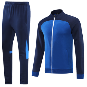 Ensemble de survêtements de football à manches longues pas cher, qualité thaïlandaise, fermeture éclair intégrale, bleu, pour hommes - Product Image 1