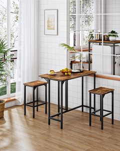 Juego de Mesa y Taburetes de Bar, Mesa de Comedor Plegable de 39.4'' con 2 Taburetes, Estilo Industrial, para Restaurante, Sala de Estar, Pub, Rústico - Product Image 5