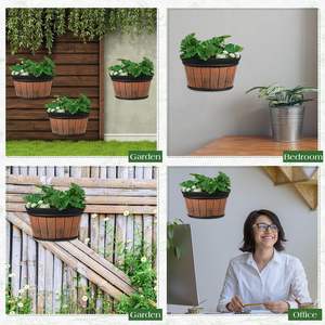 Fioriere appese a parete per esterno vaso fioriera di vino in botte di rovere addensato acqua di stoccaggio vasi di fiori per piante da fiore all'aperto - Product Image 4