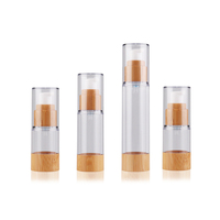 Botol Pompa Airless Bambu Kosong Grosir 15ml 30ml 50ml Kemasan Kosmetik Lotion Plastik Bening