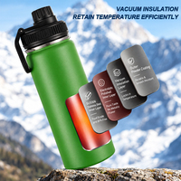 Bouteille d'eau isotherme portable en acier inoxydable 304 personnalisée, anti-fuite, avec couvercle, pour les voyages en extérieur
