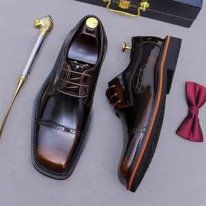 Chaussures Derby pour hommes de luxe personnalisées en cuir véritable tendance à bout carré, à lacets, haut de gamme, polies, polyvalentes, élégantes et respirantes - Product Image 5