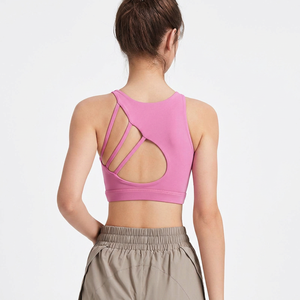 Soutien-gorge de sport pour femme, couleur unie, dos croisé, maintien moyen, yoga, fitness, sans couture, respirant, séchage rapide, évacuation de la transpiration - Product Image 4