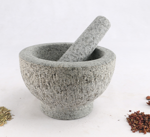 Mortier et pilon en granit gris de taille moyenne, écologique, en pierre naturelle, marque PS, pour cuisine, herbes et épices – Vente en gros directe usine - Product Image 4