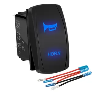 UTV Horn Button Rocker Switch Blue LED 12V Momentary Waterproof Marine Toggle Switch 12V with Cable Wire for Vehicle Auto Train