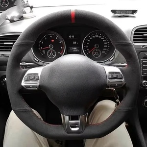 Protector para volante de coche, cosido a mano, ante negro para Volkswagen Golf 6 <span class=keywords><strong>GTI</strong></span> MK6 VW Polo <span class=keywords><strong>GTI</strong></span> Scirocco R Passat CC r-line 2010 - Product Image 5