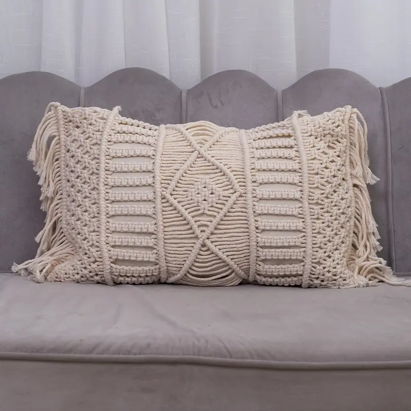 Minimalist Bohemian handmade woven pillowcase, knitted tassel waist pillowcase