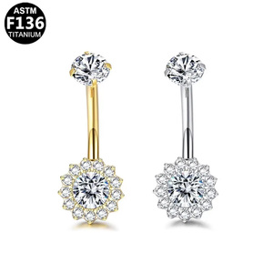 Getta ASTM-F136 Titanium Hypoallergenic Top CZ with Triangle Center Floral Belly Button Navel Ring for Kids Wedding Occasion - Product Image 2