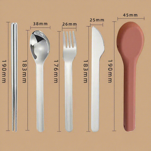 Juego de <span class=keywords><strong>Cubiertos</strong></span> de Bambú Reutilizables Ecológicos <span class=keywords><strong>para</strong></span> Camping, Cuchillo, Cuchara, Tenedor y Palillos de Acero Inoxidable 18/10 con <span class=keywords><strong>Estuche</strong></span> de Plástico de Silicona, Portátil - Product Image 5