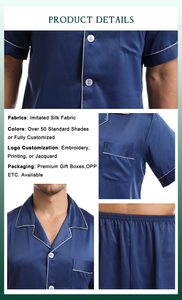 <strong>Dressing</strong> <strong>Gown</strong> <strong>Men</strong> Imitated <strong>Silk</strong> Pajama Set Two Pieces with Short Sleeve Luxury and Comfortable Button-down Pajamas Homewear - Product Image 5