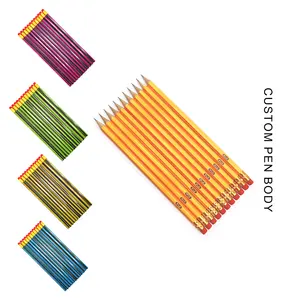 China School Pencils Factory Art Supplies Sharpened Hexagonal HB 12pc Wood Yellow Pencil With Eraser