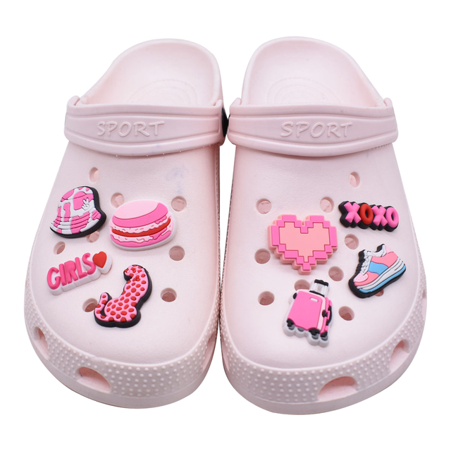 Wholesale Pink PVC Girl Shoe Charms for Croc Shoe Garden Beach Buckles DIY Accessories Custom Shoe Decoration Pins