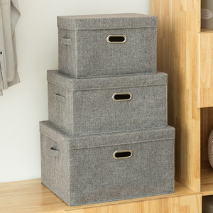 Hot cotton And Linen Foldable home organization clothes storage box with lid