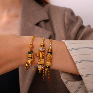 Pulsera de Cierre de Corazón con Cuentas Chapada en Oro Estilo Retro Europeo Americano, Joyería de Regalo Unisex, Diseño de Zodiaco Animal en Aleación de Zinc - Product Image 4