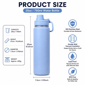 Flacon à vide de 750ml avec logo personnalisé bouteille thermos de gymnastique isolée bouteille <span class=keywords><strong>d</strong></span>'<span class=keywords><strong>eau</strong></span> en acier inoxydable pour l'école de sports de plein air - Product Image 3