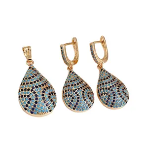 64198 Xuping jewelry special popular turkish style delicate dark blue zircon stone copper alloy jewelry sets