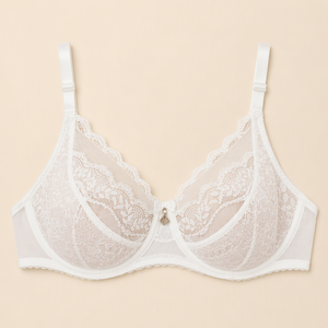 Soutien-gorge vintage en dentelle et satin avec armatures, effet push-up et bordure florale festonnée - Product Image 1