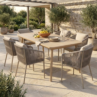 Table de repas d'extérieur moderne en alliage d'aluminium, imperméable et légère, empilable, design rectangulaire pour patio et jardin