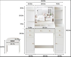 Table de vanité de <span class=keywords><strong>maquillage</strong></span> avec station de charge, grand ensemble de vanité de 44,9 pouces avec 5 tiroirs et beaucoup d'espace de stockage, blanc, vente en <span class=keywords><strong>gros</strong></span> - Product Image 6