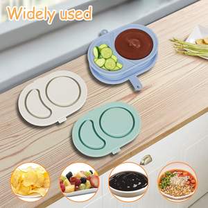 Reusable Silicone Snack Container with Lids BPA Free 2 Compartments Leak-proof Food Storage <b>Box</b> for Salad Dressing Sauces - Product Image 2