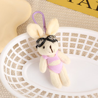 Porte-clés Lapin en Peluche Doux et Moelleux, Motif Dessin Animé, avec Lunettes de Plongée, Jouet Animal en Peluche