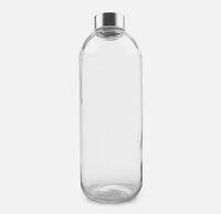 Bouteilles d'eau en verre de forme ronde de haute qualité de 1000ml 1 litre avec logo personnalisé avec couvercle en acier inoxydable