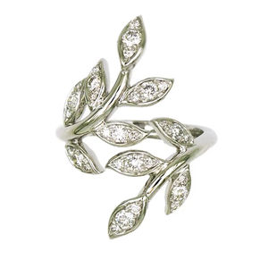 แหวนทองคำขาว 18K ประดับเพชรทรงใบไม้คู่ ดีไซน์เปิดวง โรแมนติก แรงบันดาลใจจากธรรมชาติ เครื่องประดับหรูหราสำหรับผู้หญิง - Product Image 1