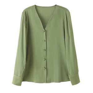 Camisa de manga larga de seda elegante e intelectual de varios botones de una sola fila con cuello cuadrado de Color sólido de primavera para damas de oficina - Product Image 6
