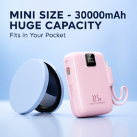 Baterai Li-Polymer Pengisian Cepat Tipe-C 22.5W 30000mAh Power Bank Berkapasitas Tinggi dengan Kabel dan Layar LED