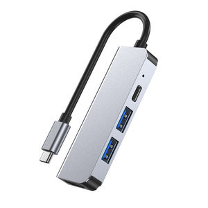 CYKE Hub Usb Tipe C, Hub Usb Tipe C Ke Hd, Tipe C, Aloi Aluminium, Usb 2.0, Pd 4 Port, Stasiun Dok 4 In 1, Hub Usb Tipe C