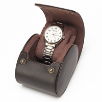 Étui de voyage rond en cuir Crazy Horse antique de luxe, respirant, avec logo personnalisé OEM ODM, pour montre, boîte de rangement individuelle pour homme