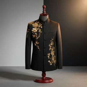 DAZZLING & STYLISH INDO-WESTERN--BLACK--SHERWANI with <b>Pant</b> WITH BEAUTIFUL ZARDOZI Embroidery for Party & WEDDING Dress @ 2022 - Product Image 4