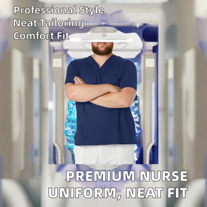 Uniforme Médico para Hombre, Cuello en V, Color Azul Marino, Ecológico, con Protección Contra Agujas, Mezcla de Algodón y Poliéster, Tejido de Punto, para Uso Hospitalario, Marca AF Fashion - Product Image 2