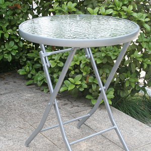 Leisure Modern Steel <b>Foldable</b> Round Glass Coffee Dining Patio <b>Table</b> With Portable Design for Courtyard & Park Use - Product Image 2