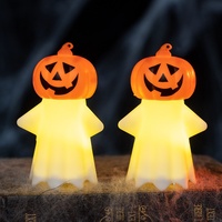 Lampe de nuit en plastique lumineuse en forme de tête de citrouille fantôme - Petite décoration de fête d'Halloween