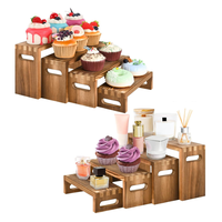 Set Meja Dessert Kayu Ramah Lingkungan 4-Pcs Warna Cokelat Rustic untuk Pameran Cupcake