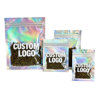 Sacs en Mylar holographiques irisés à fermeture refermable avec logo personnalisé, face transparente, anti-odeur, pour petites entreprises, bijoux, cadeaux