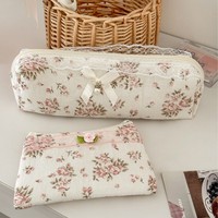 Sac de rangement tendance en dentelle florale personnalisée avec fermeture éclair, petite bourse à monnaie à nœud, trousse à crayons portable universelle pour étudiant, adorable pour femme