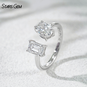 Anillo de Compromiso Ajustable StarsGem de Oro Sólido de 10K con Diamante Cultivado en Laboratorio IGI de 2.0CTW, Corte Esmeralda Ovalado, Bañado en Rodio - Product Image 1