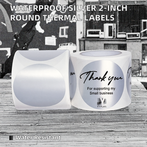 Étiquettes thermiques rondes en PET argenté imperméables de 1,5 pouce avec logo personnalisé, résistantes aux rayures, adhésives, imprimables par transfert thermique direct - Product Image 2