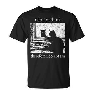 Camiseta con meme de gato, no pienso, por tanto no soy, color negro, unisex, talla para adultos S a XXL - Product Image 1