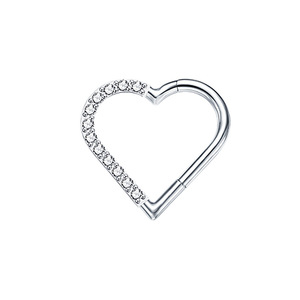 Anneau de nez en forme de cœur en acier inoxydable F136 avec sertissage en canal et cristal d'améthyste, bijou de piercing tendance - Product Image 1