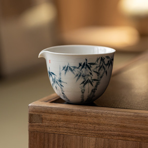 Hand-Painted Blue Bamboo Ceramic Fair Cup Porcelain Round Without Lid Kung Fu <b>Tea</b> <b>Set</b> Afternoon <b>Tea</b> Dehua County - Product Image 1