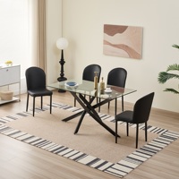 Table à manger rectangulaire en verre trempé transparent moderne avec pieds en métal noir en forme de X pour la maison, la cuisine et la salle à manger
