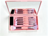 Ensemble de pinceaux de maquillage roses à double extrémité, 5 applicateurs cosmétiques avec miroir, étui compact et portable