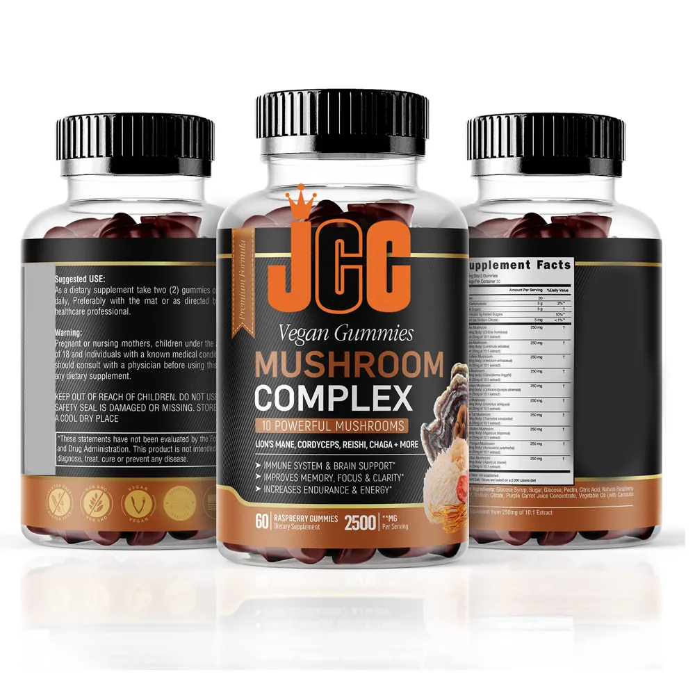 Private label Amazon vendita calda Vegan Cordyceps Reishi estratto di funghi lions mane Organic Nootropic Brain Gummies