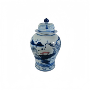 Vaso Antico <span class=keywords><strong>di</strong></span> Jingdezhen in Porcellana Blu e Bianca Dipinto a <span class=keywords><strong>Mano</strong></span> con Coperchio, Elegante Decorazione per Casa, Hotel, Matrimonio, Regalo - Product Image 2
